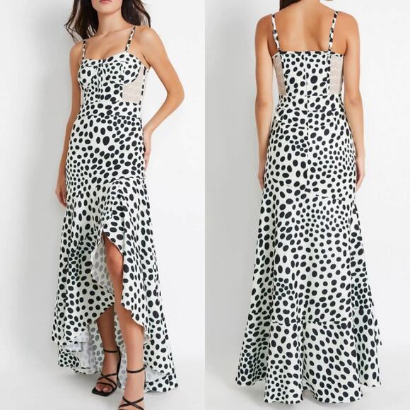 Pat Bo Dresses & Skirts - Pat Bo Bossa Lace Trim Polka Dot Ruffle Maxi Dress Blue White Women's Size 0
